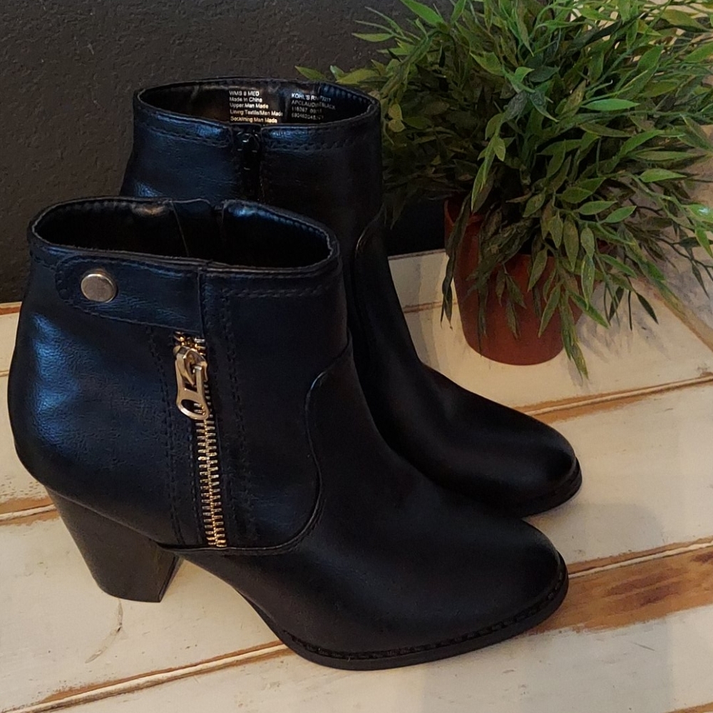 Apt 9 Black Moto Ankle Boots with Gold Trim